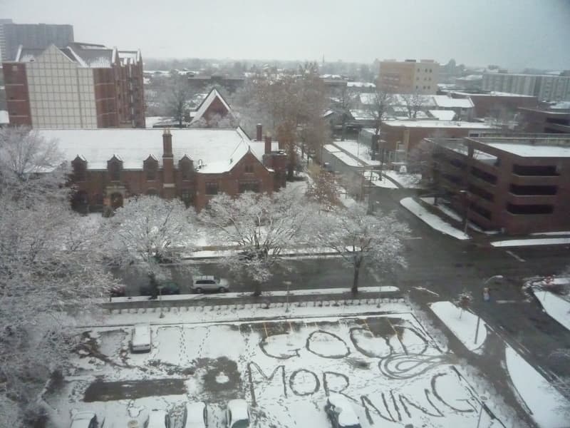 First snow in 2008 as seen from Sherman Hall |600|